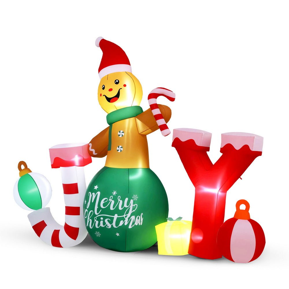 Jingle Jollys Christmas Inflatable Gingerman Joy 3M Long Outdoor Decorations Illuminated