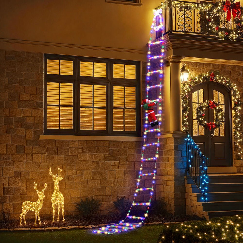 Jingle Jollys 3.5M Christmas Lights 300 LED Ladder Light with Santa Claus Decor