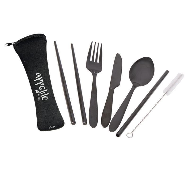 Appetito ? Stainless Steel Traveller?s Cutlery Set in Zippered Pouch Black - '9313492734300 Toy Chest Australia 2