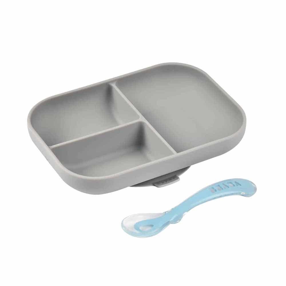 Beaba Silicone Suction Divided Plate & Spoon - Grey - '0812995016023 Toy Chest Australia 3