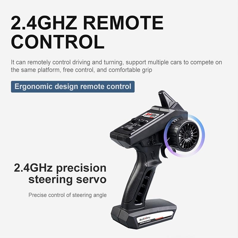 Black 2.4GHz remote control pistol for Ride On Cars with ergonomic steering servo and trigger grip