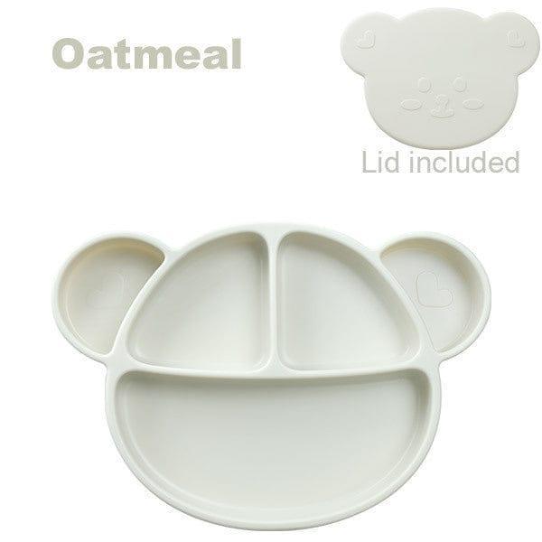 Grosmimi Bear Silicone Suction Food Plate with Silicone Lid Chocolate Brown - '8809466586019 Toy Chest Australia 8