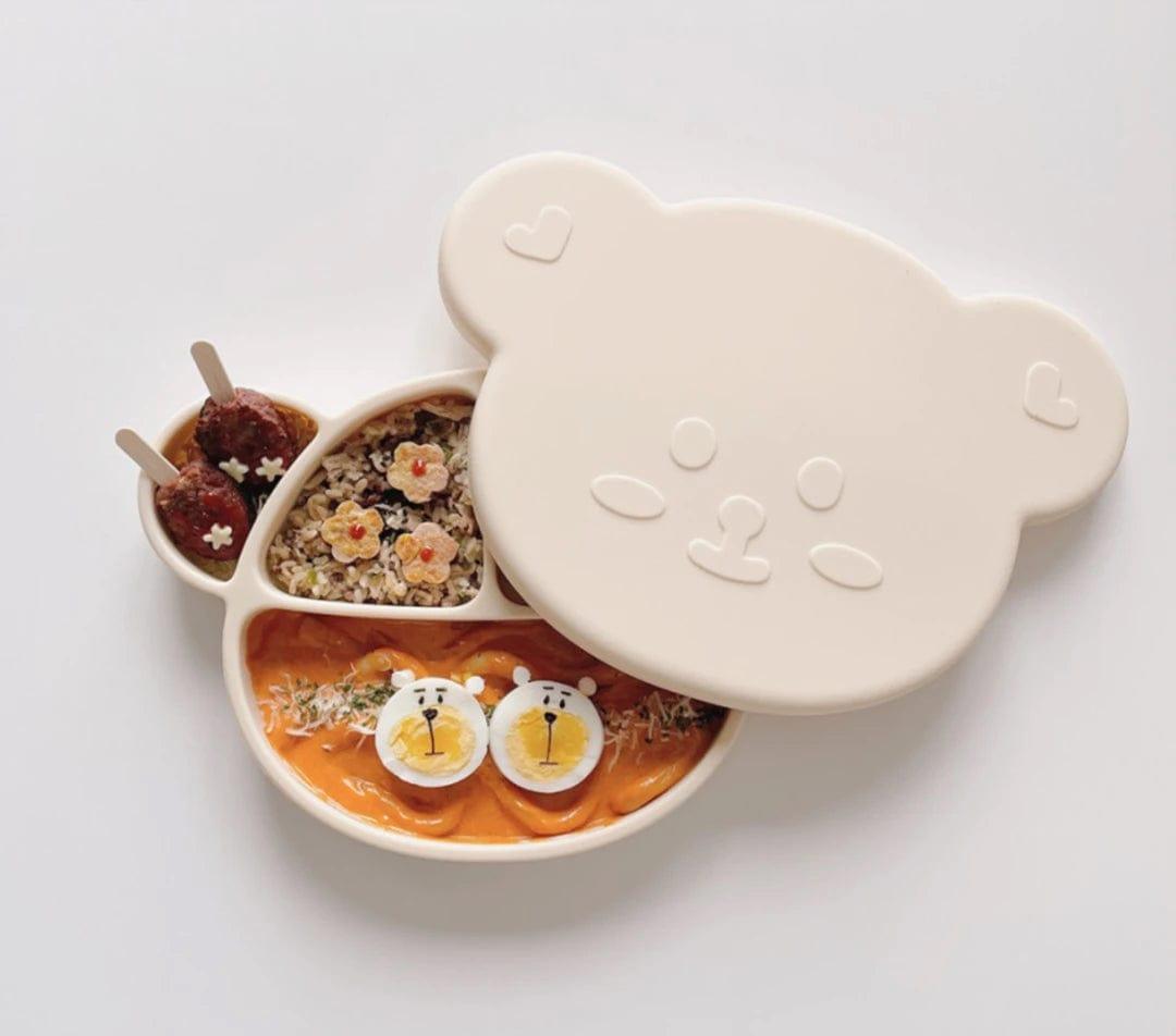 Grosmimi Bear Silicone Suction Food Plate with Silicone Lid Chocolate Brown - '8809466586019 Toy Chest Australia 9