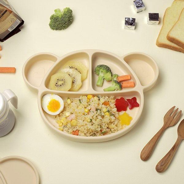 Grosmimi Bear Silicone Suction Food Plate with Silicone Lid Oatmeal - '8809466585999 Toy Chest Australia 9
