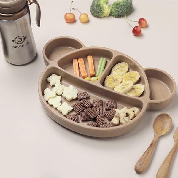 Grosmimi Bear Silicone Suction Food Plate with Silicone Lid Chocolate Brown - '8809466586019 Toy Chest Australia 2