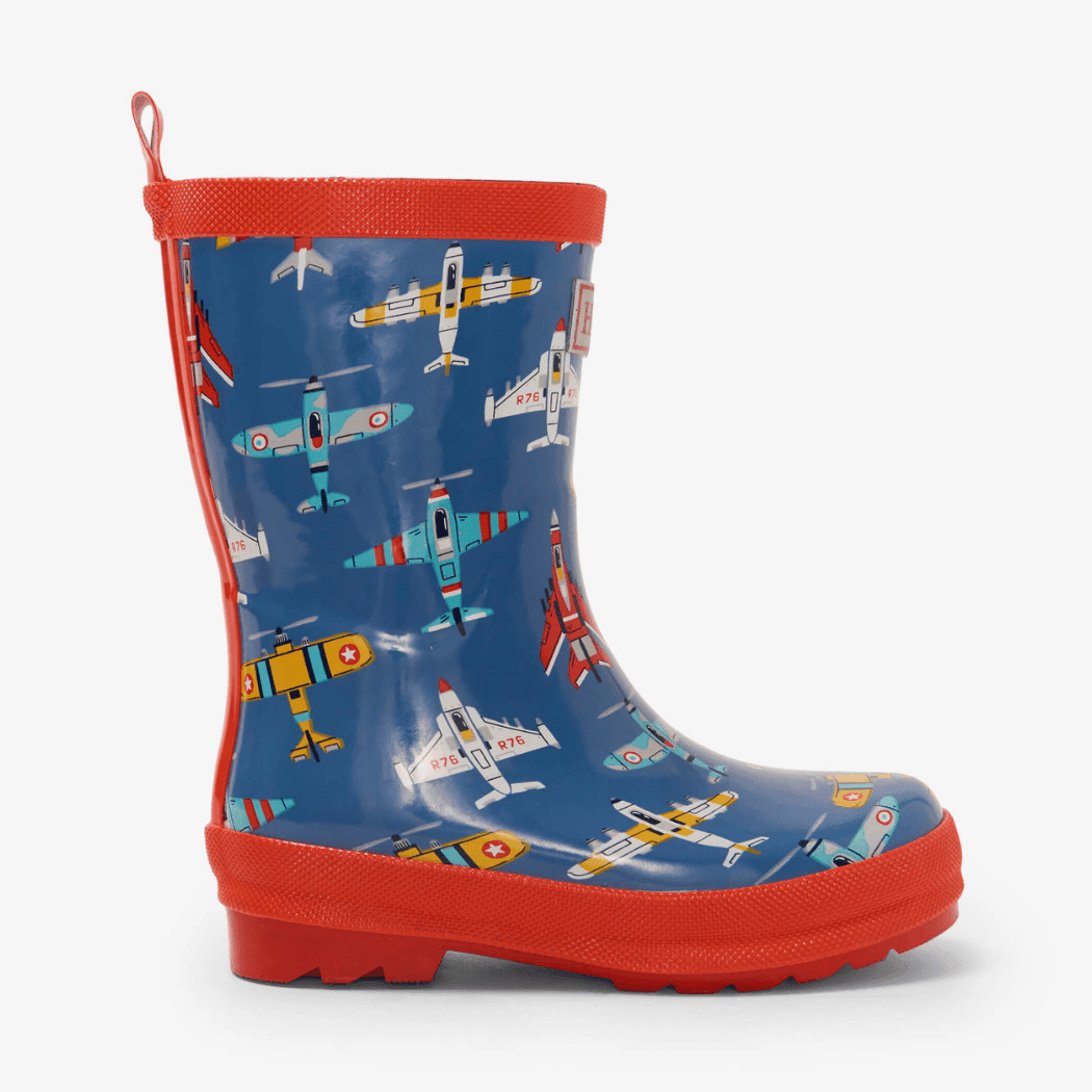 HATLEY Shiny Kids Rain Boots | Flying Aircrafts size 6 - '0671374541880 Toy Chest Australia 1