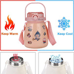 Toy Chest Australia pink insulated kids drinkware bottle with strap and cartoon characters for hot or cold drinks