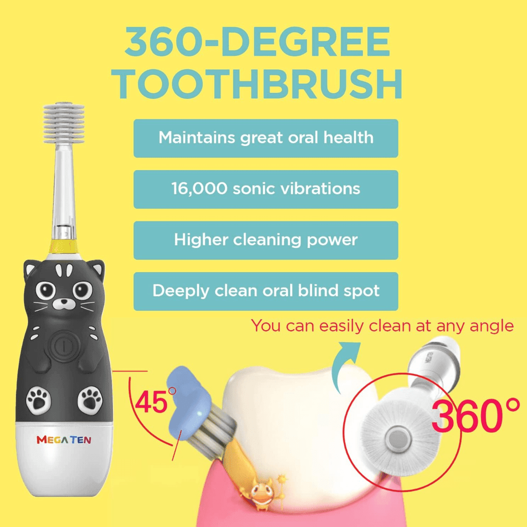 MEGA TEN 360 - Degree Kids Electric Toothbrush with LED Light 1 - 4 Yrs Monkey - '8809412180704 Toy Chest Australia 3
