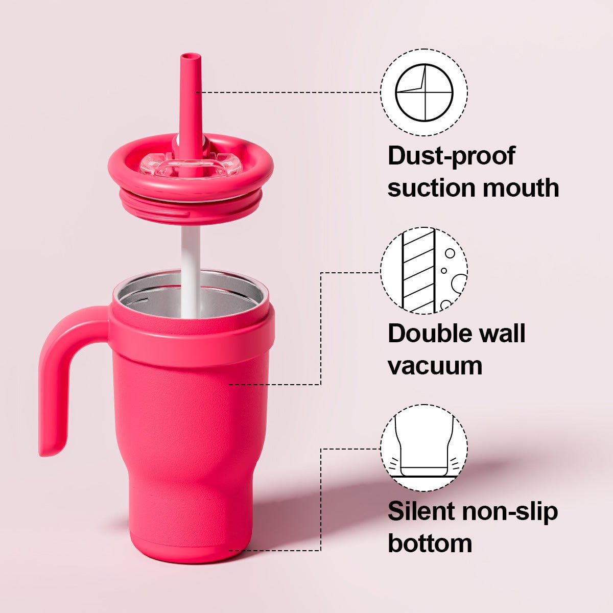 Beige - red 14oz Insulated Tumbler with Handle & Straw - 304 Stainless Steel Car Cup (Contrast Color)