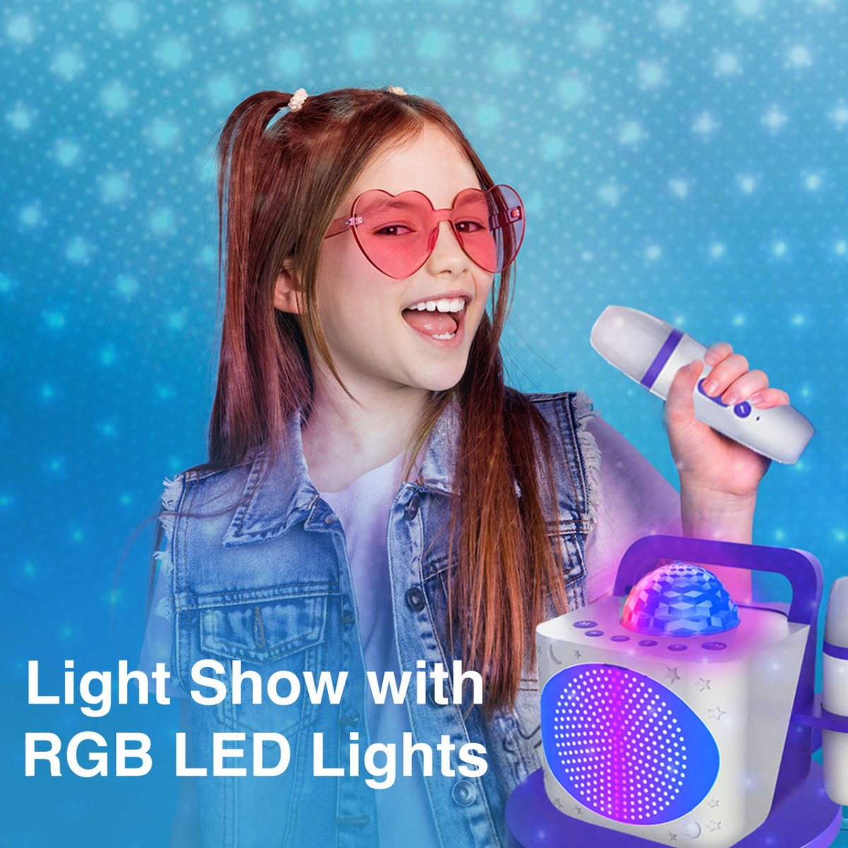 Laser Kids Disco Karaoke with Two Mics White