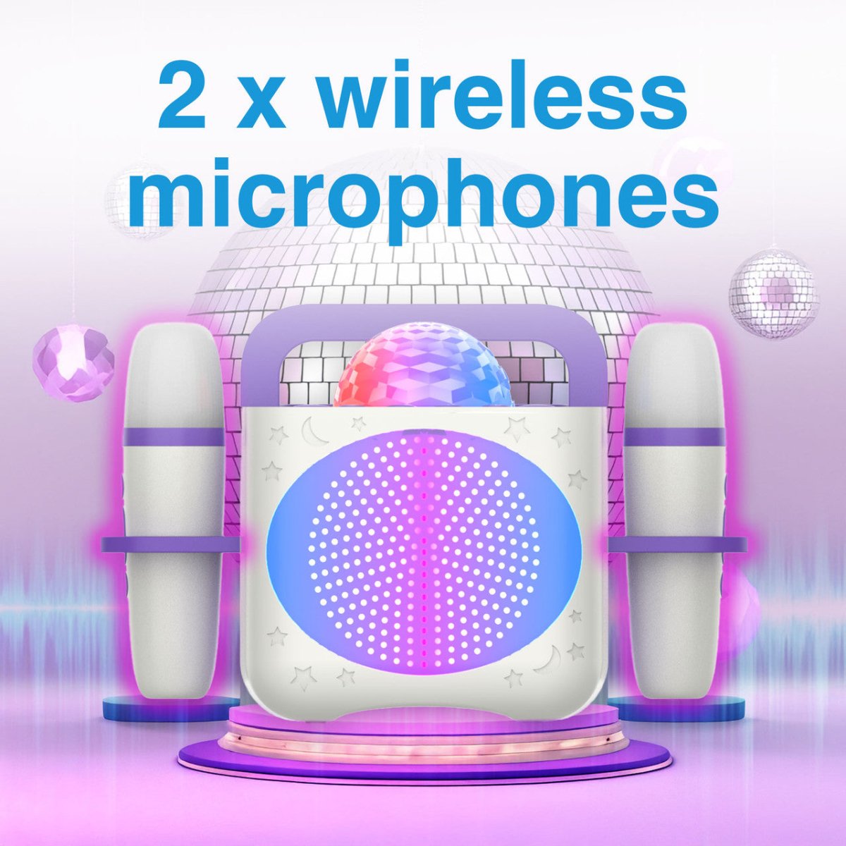 Laser Kids Disco Karaoke with Two Mics White