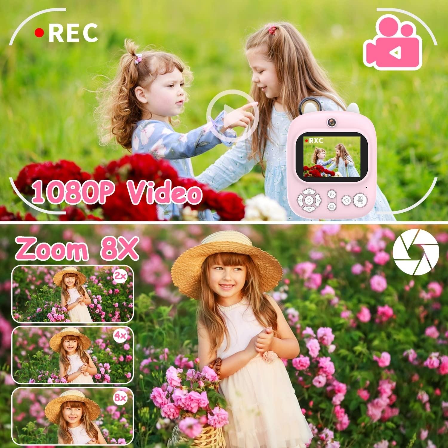 32g Instant Camera with 2.4 Display & Card Reader for Kids - 1200w Blue - 32G + Card Reader Pink