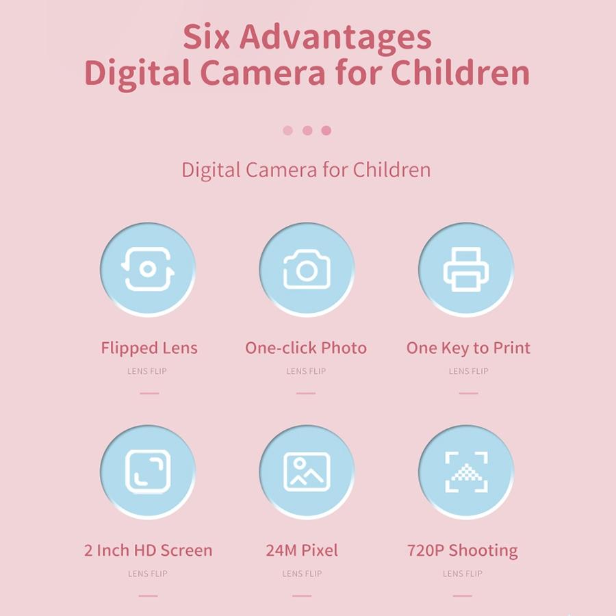 32g Pink Cartoon Kids Camera with Rotating Lens - A18 Hd