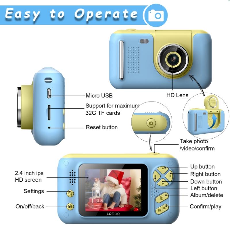 32gb Memory Card & Card Reader Included with 2.4 Hd Reversible Kids Camera - Pink