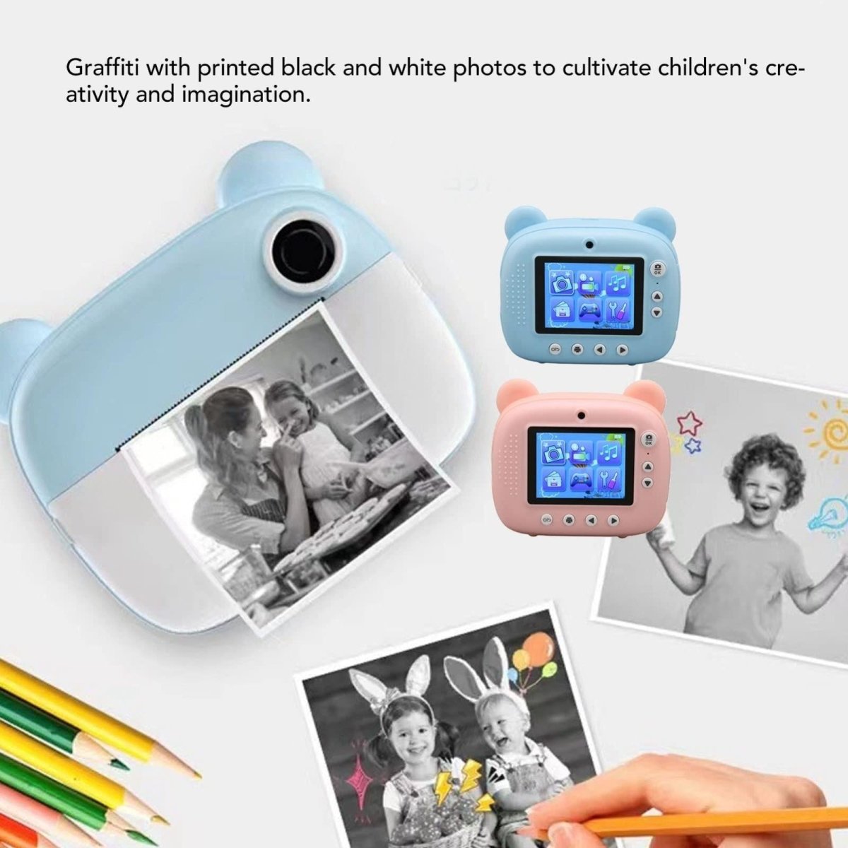 Instant Print Camera for Kids with Dual Lens and 2.4 - inch Screen - Blue