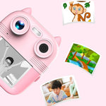 Instant Print Camera with Dual Lens - 2.8 Screen for Kids Blue - Blue + 32G Card