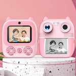 Instant Print Camera with Dual Lens - 2.8 Screen for Kids Blue - Pink + 32G Card