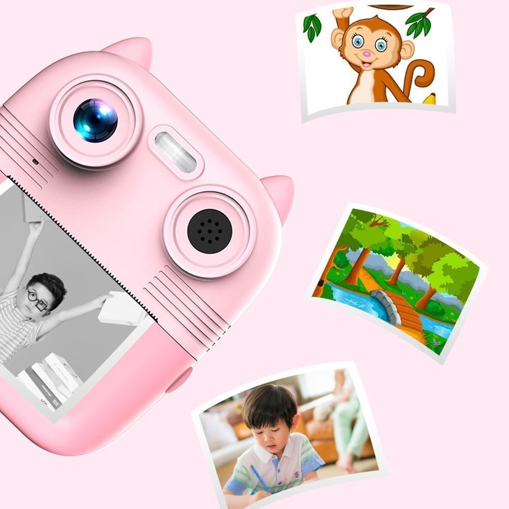 Instant Print Camera with Dual Lens - 2.8 Screen for Kids Blue - Pink + 32G Card