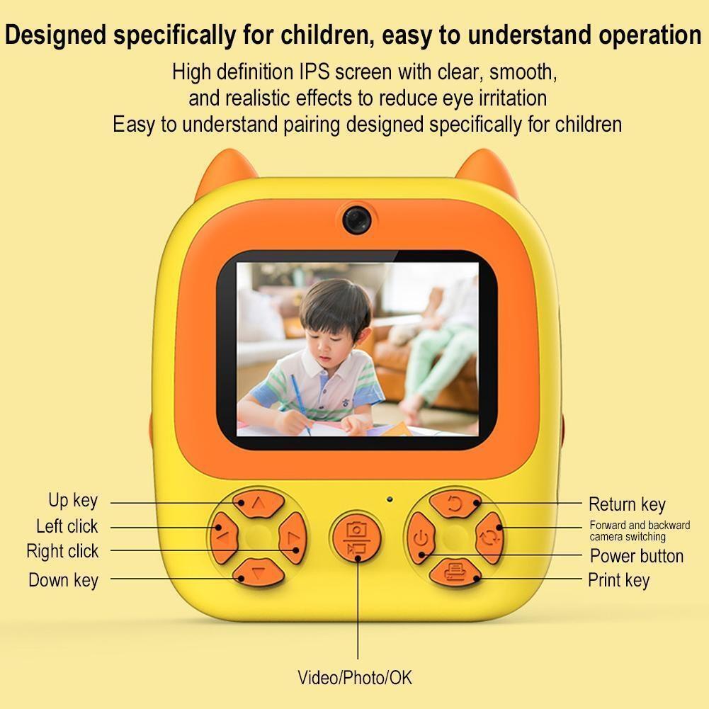 Instant Print Camera with Dual Lens - 2.8 Screen for Kids Blue - Pink + 32G Card