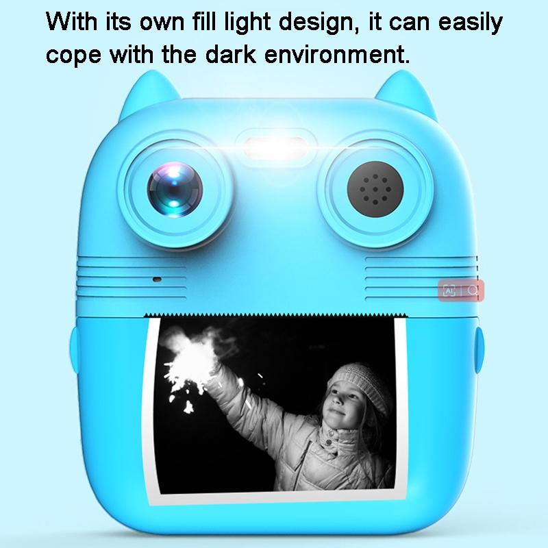 Instant Print Camera with Dual Lens - 2.8 Screen for Kids Blue - Pink + 32G Card