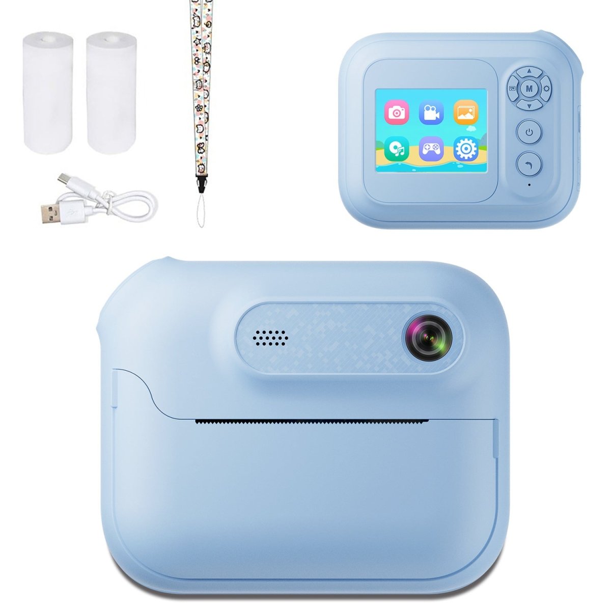 Kids Multi - Functional Camera Toy - Instant B&W Printing & Creative Stickers(blue)