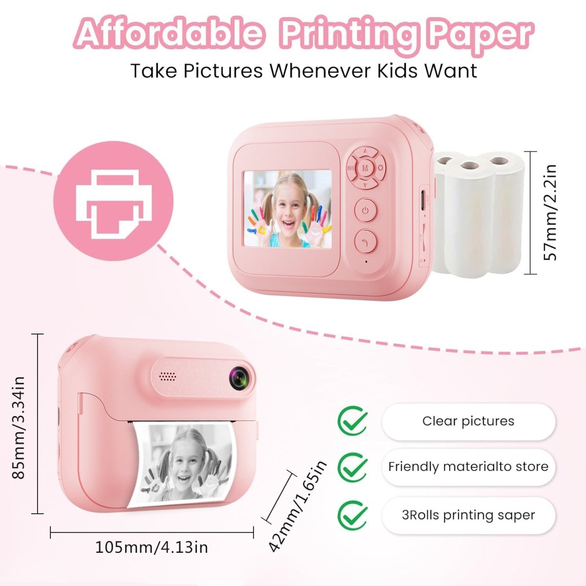 Kids Multi - Functional Camera Toy - Instant B&W Printing & Creative Stickers(purple)