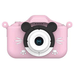 Pink Mouse Motifs Cute Kids Digital Camera - Cat - Themed HD Camera with 32GB Memory Card