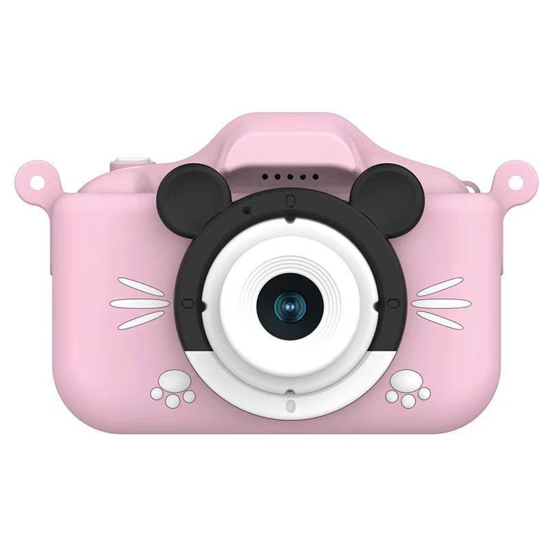 Pink Mouse Motifs Cute Kids Digital Camera - Cat - Themed HD Camera with 32GB Memory Card
