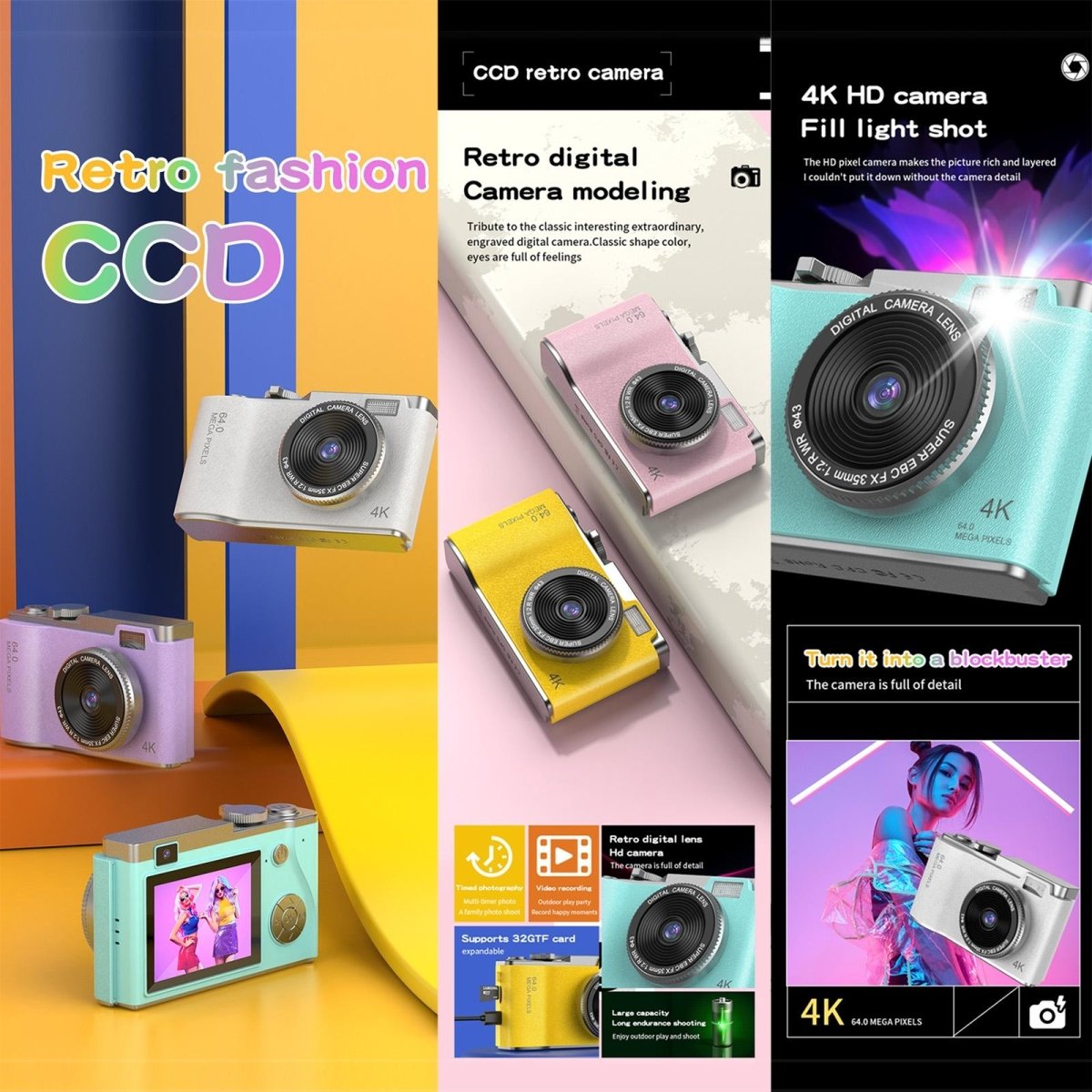 Retro Kids Camera With Dual - Lens 4K Hd Ccd - 2.4 Inch - Pink