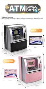 Kids Electronic ATM Savings Bank - Digital Piggy Bank with Password, Auto Roll - in Banknotes & Coin Slot for Financial Learning Fun(black)