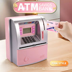 Kids Electronic ATM Savings Bank - Digital Piggy Bank with Password, Auto Roll - in Banknotes & Coin Slot for Financial Learning Fun(pink)
