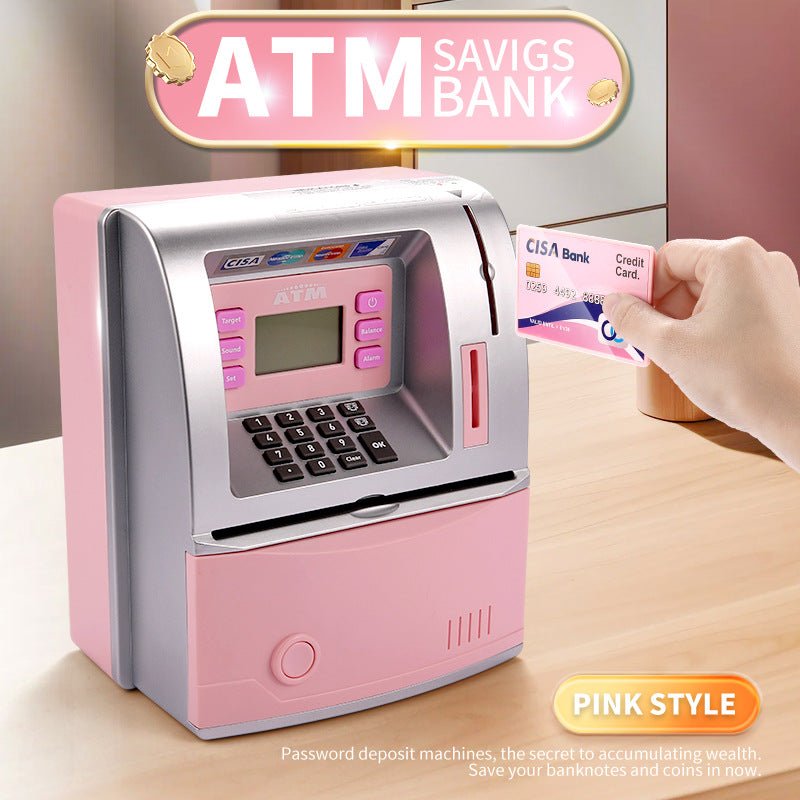 Kids Electronic ATM Savings Bank - Digital Piggy Bank with Password, Auto Roll - in Banknotes & Coin Slot for Financial Learning Fun(pink)