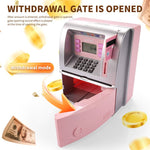 Kids Electronic ATM Savings Bank - Digital Piggy Bank with Password, Auto Roll - in Banknotes & Coin Slot for Financial Learning Fun(pink)