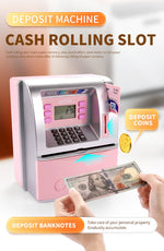 Kids Electronic ATM Savings Bank - Digital Piggy Bank with Password, Auto Roll - in Banknotes & Coin Slot for Financial Learning Fun(pink)