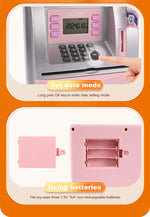 Kids Electronic ATM Savings Bank - Digital Piggy Bank with Password, Auto Roll - in Banknotes & Coin Slot for Financial Learning Fun(pink)