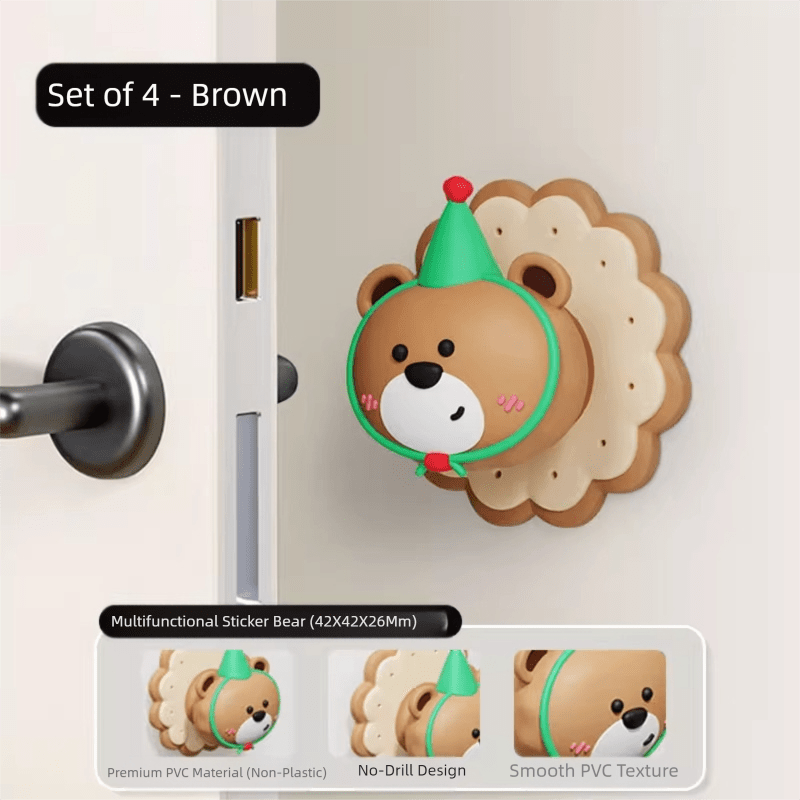4 Pcs Brown Adorable Bear Wall Protector - Multi - Use Self - Adhesive Door Stopper Bumper