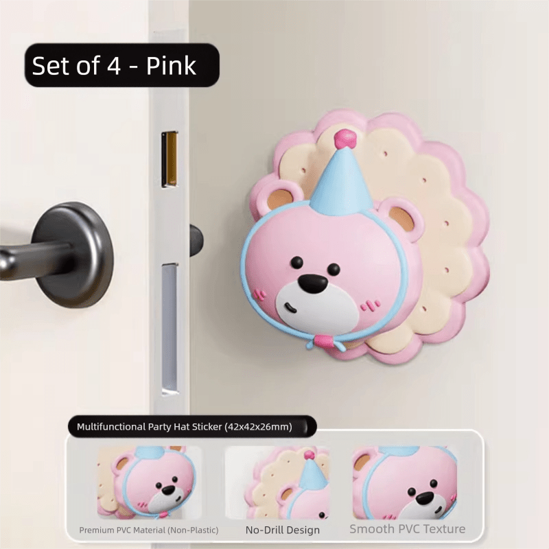 4 Pcs Pink Adorable Bear Wall Protector - Multi - Use Self - Adhesive Door Stopper Bumper