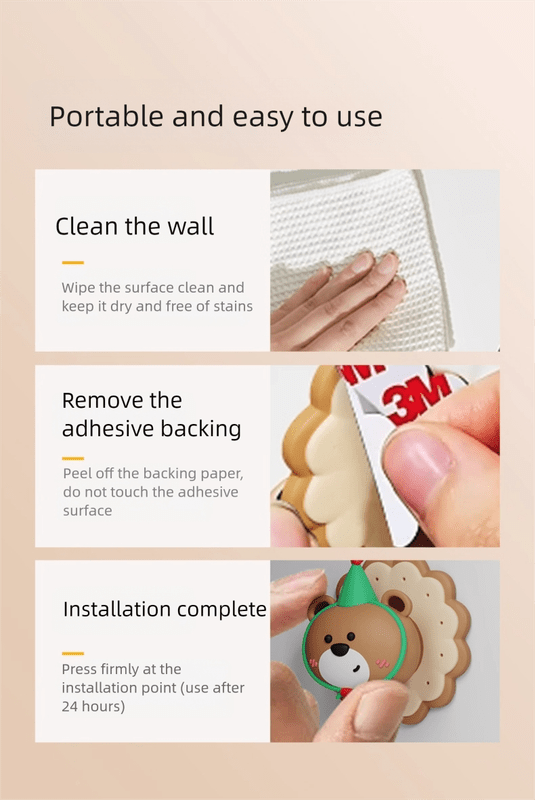 4 Pcs Pink Adorable Bear Wall Protector - Multi - Use Self - Adhesive Door Stopper Bumper