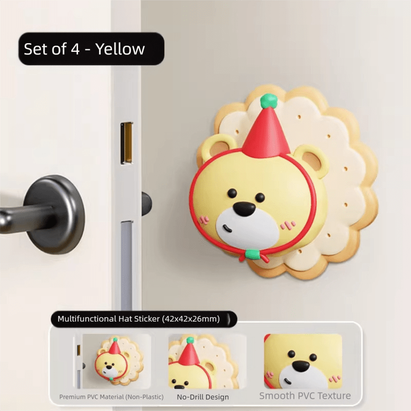 4 Pcs Yellow Adorable Bear Wall Protector - Multi - Use Self - Adhesive Door Stopper Bumper