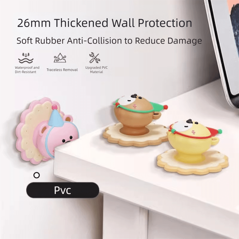 4 Pcs Yellow Adorable Bear Wall Protector - Multi - Use Self - Adhesive Door Stopper Bumper