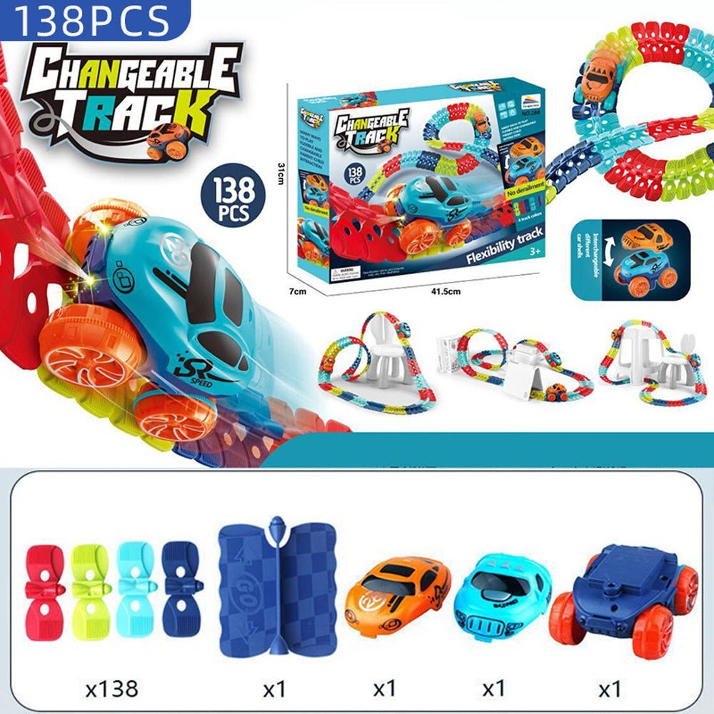 Changeable Track In The Dark Track with LED Light - Up Race Car Flexible Track Toy 184