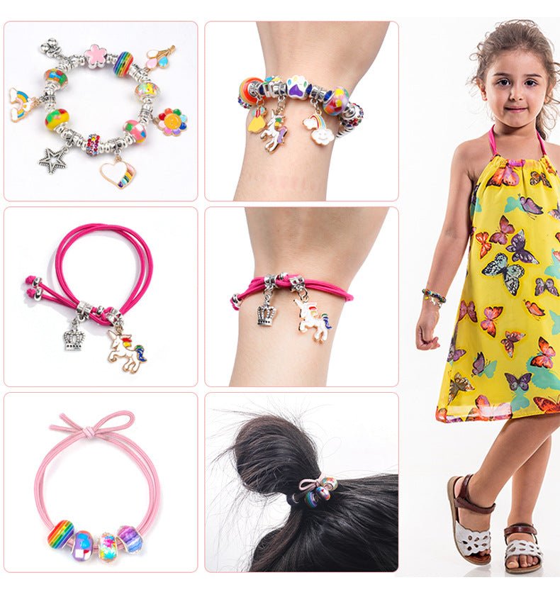 Unicorn DIY Beaded Bracelet Kit for Kids - Red Crystal Beads and Charms Jewelry Set with Gift Box