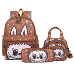 Kids Cartoon Character 3 - Piece Backpack Set - Lightweight School Bag with Lunch Bag & Pencil Case(Light brown)