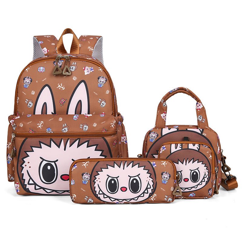 Kids Cartoon Character 3 - Piece Backpack Set - Lightweight School Bag with Lunch Bag & Pencil Case(Light brown)
