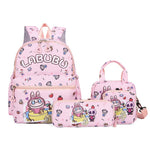 Kids Cartoon Character 3 - Piece Backpack Set - Lightweight School Bag with Lunch Bag & Pencil Case(Pink)