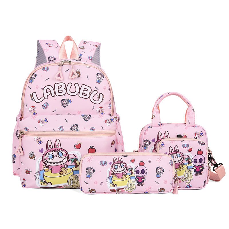 Kids Cartoon Character 3 - Piece Backpack Set - Lightweight School Bag with Lunch Bag & Pencil Case(Pink)