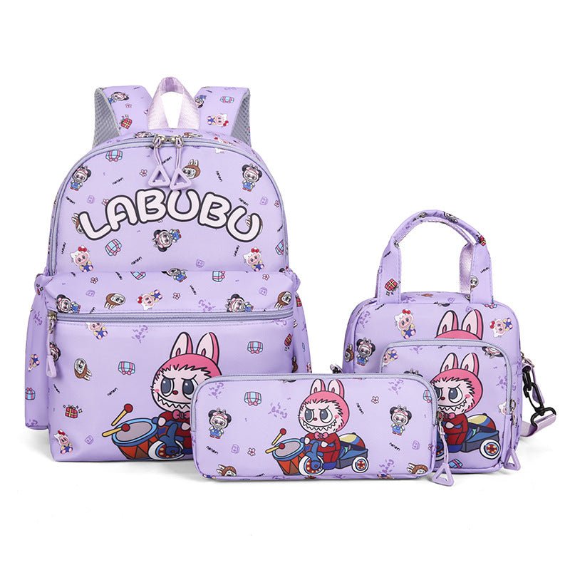 Kids Cartoon Character 3 - Piece Backpack Set - Lightweight School Bag with Lunch Bag & Pencil Case(Purple)