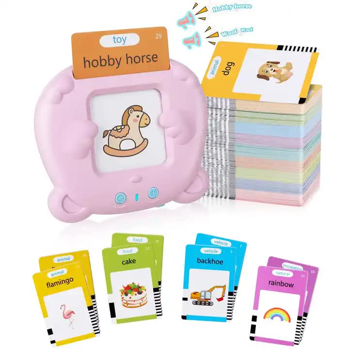 Pink Bear - Shaped Early Education Card Reader - Interactive Learning Toy with 510 Flashcards for Kids