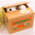 Adorable Cat Stealing Coin Piggy Bank - Automatic Money Saving Box for Kids & Adults(Orange and white cat)