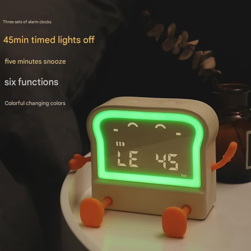 Adorable Toast - Shaped Digital Alarm Clock with Night Light & Phone Stand - Multifunctional Kids Clock(brown)